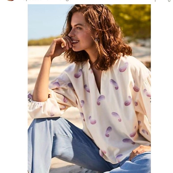 J. Jill Oversized Split-Neck Top White Blouse with Paisley Print Size XL - Picture 8 of 9